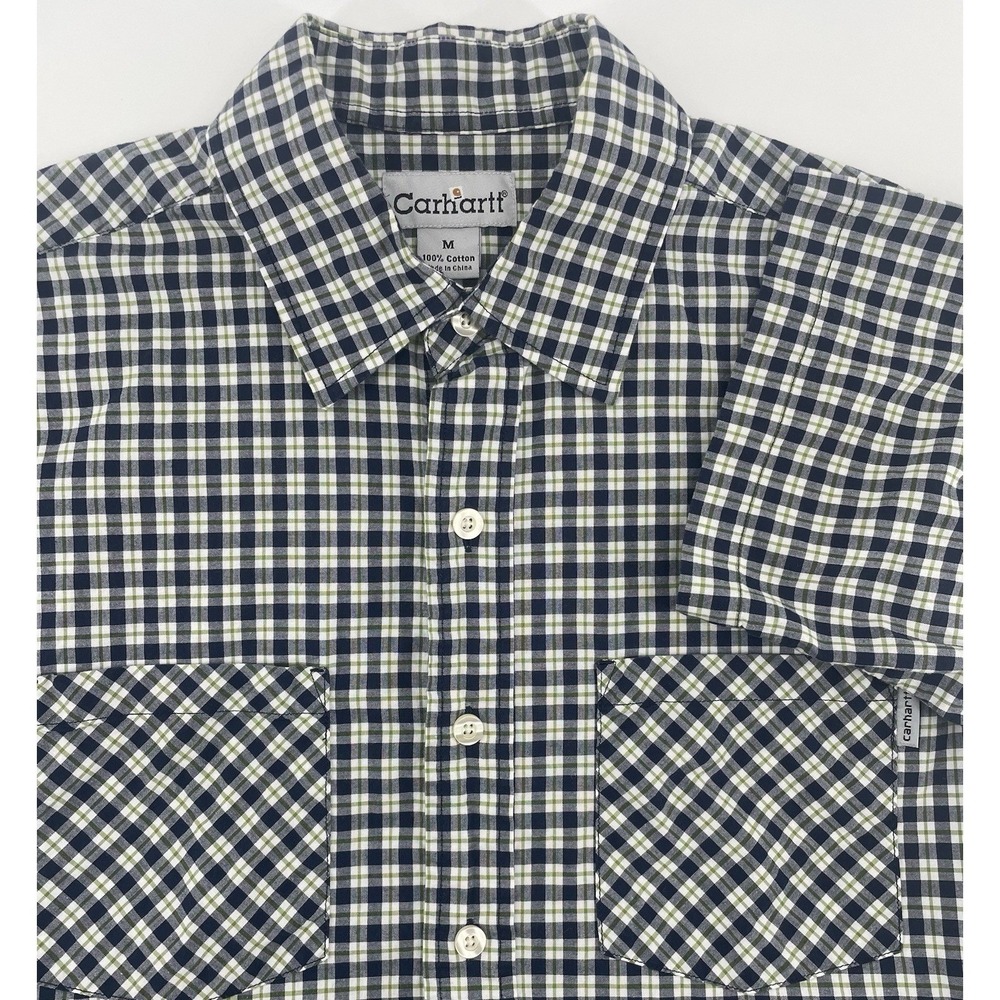 Carhartt Button Down Shirt Mens Med Blue Gingham Short Sleeve Outdoor Utility